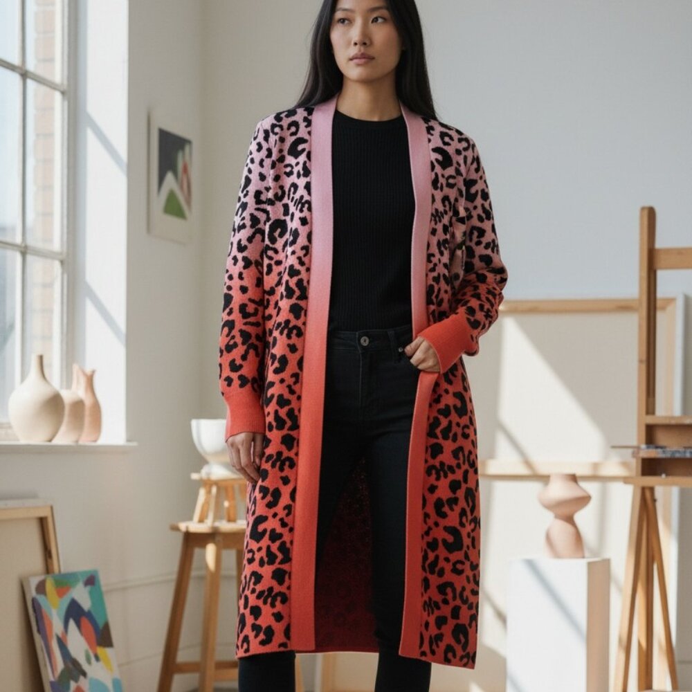 525 America  X Revolve Dip Dyed Leopard Cardigan Duster - Size S